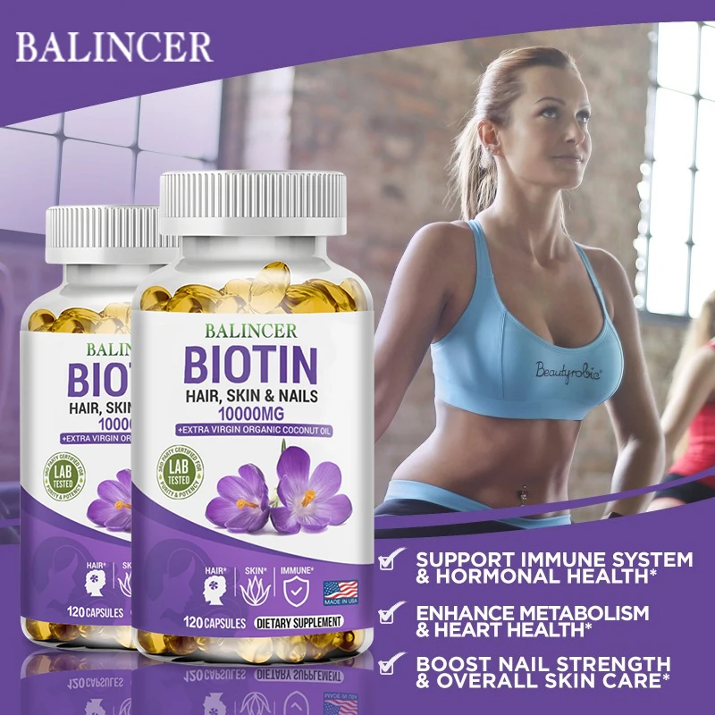 Biotin Capsules Balincer Energy Eye Skin Hair Nail Health Supplement 120 Vegetarian Capsules