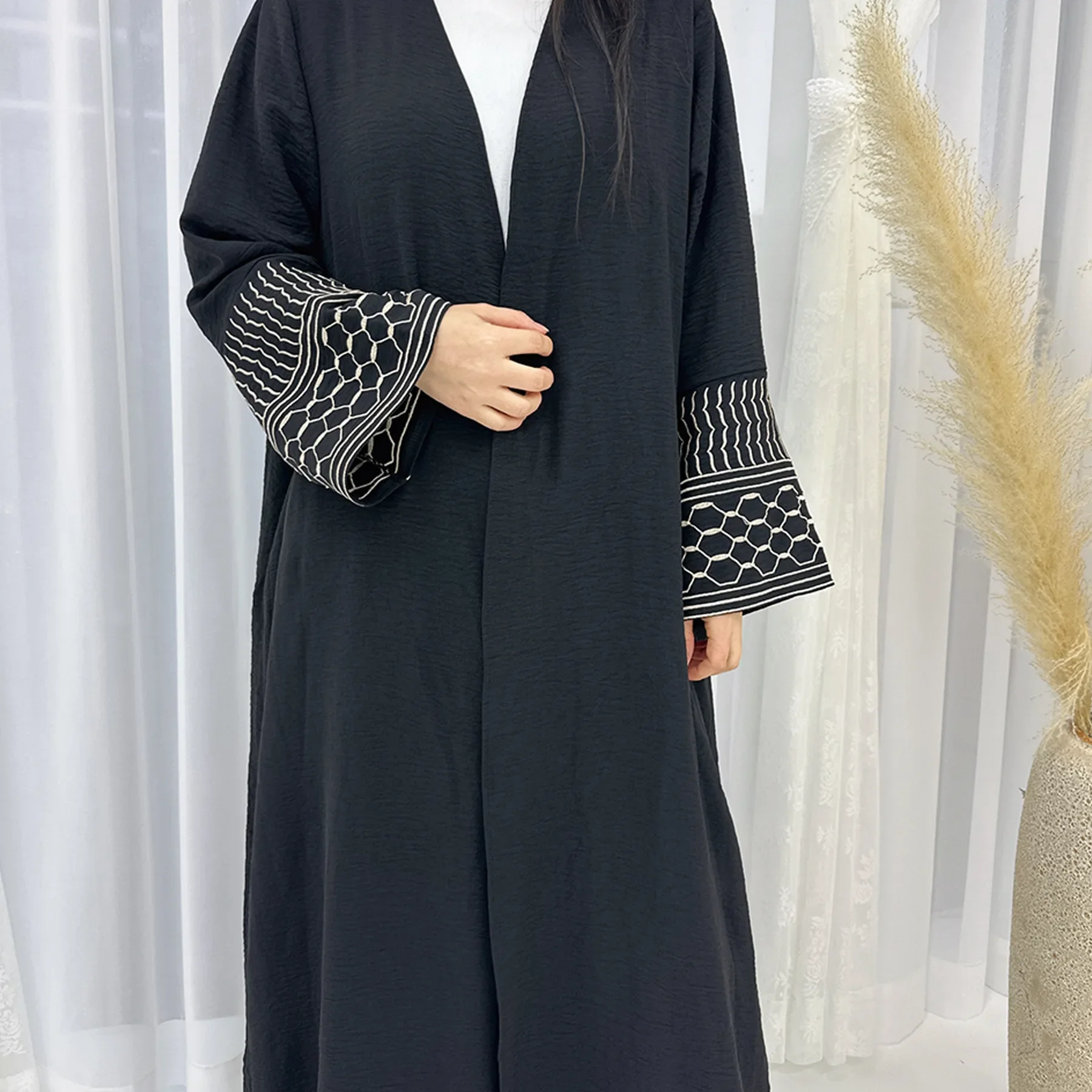 

Palestine Open Abaya Kimono Embroidery Muslim Abayas for Women Dubai Luxury Turkey Islam Hijab Dress Kaftan Robe Ramadan Eid