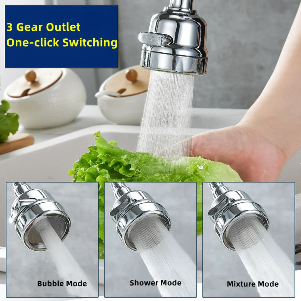 

360 Degree Rotating Faucet Bubbler Water Saving Nozzle Anti-splash Filter 3 Modes Adjustable Tap Extender Kitchen Accessories