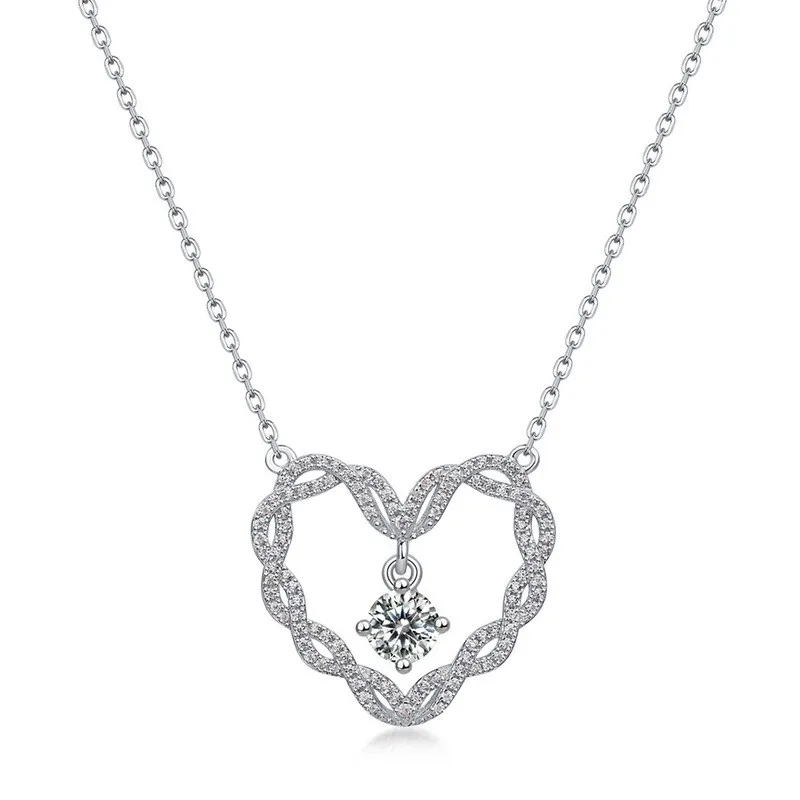 

NL017795 Lefei Fashion Luxury Trendy Classic Moissanite Diamond-set Twist Heart Necklace For Women 925 Silver Party Jewelry Gift