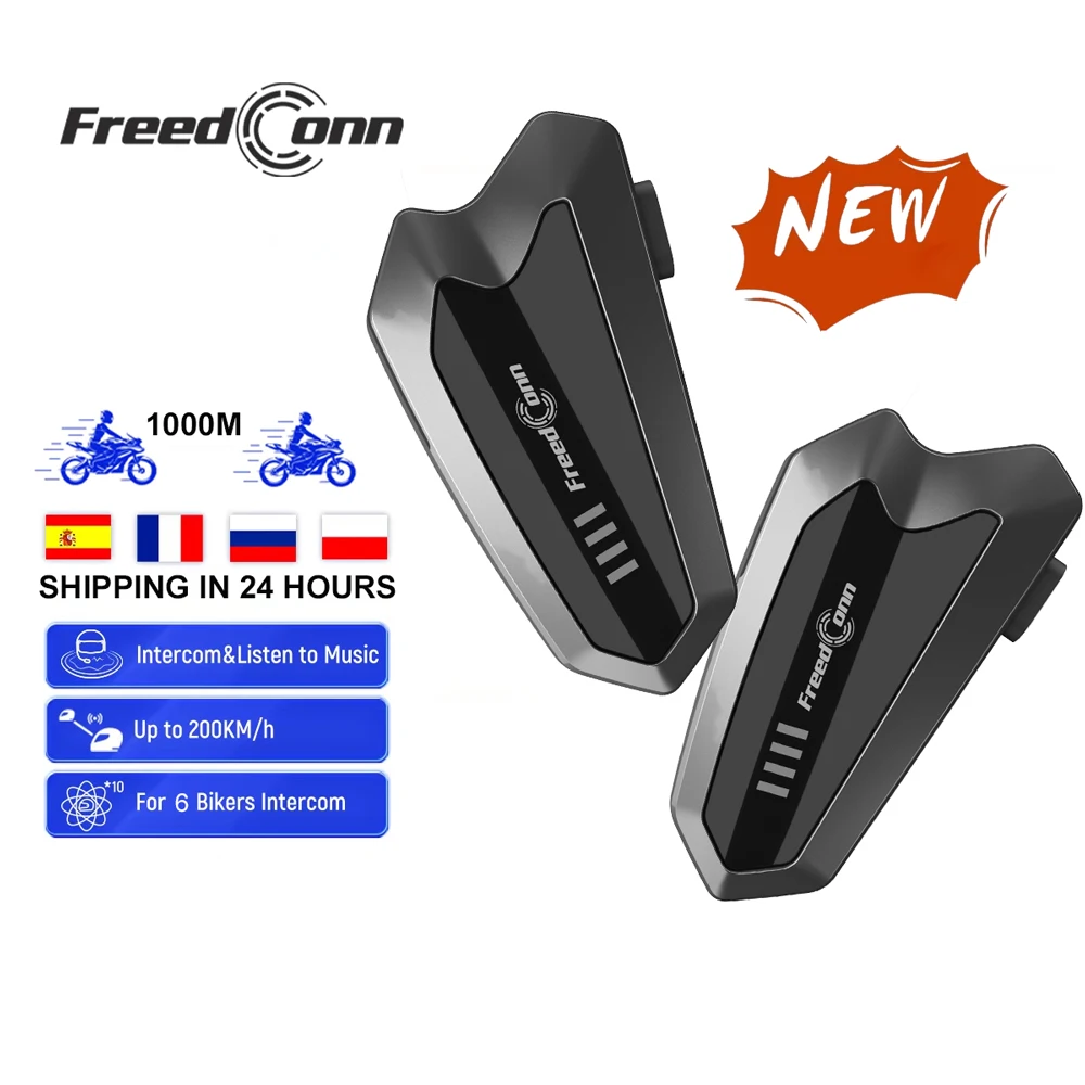 Freedconn Group-intercomunicador para motocicleta, cascos con Bluetooth 5,1, 1000M, Intercomunicador para Moto, compartir música