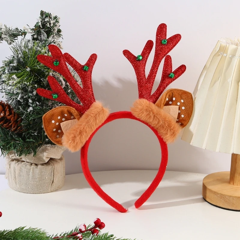 Set Of 6 Christmas Theme Plush Antler Headbands Stylish Christmas Antler Headbands Hair Adornment For Family Celebration