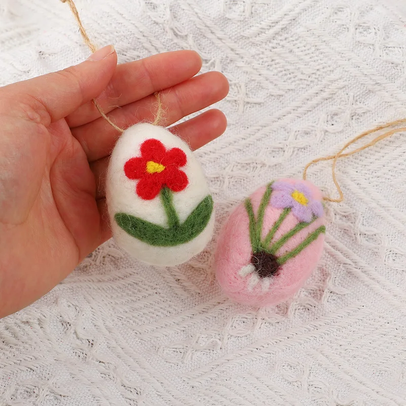 8/4Pcs Felt Foam Easter Eggs Kit Happy Easter Home Decoration Kids Gift Painted Flower Dot Eggs Tree Pendant With Rope DIY Craft