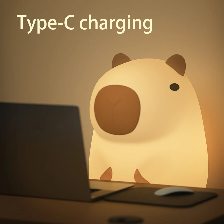 Cute Silicone Capybara Night Light Children's Nightlight Gift USB Rechargeable Animal Touch Bedside Slepp Lamp Timing Function 3