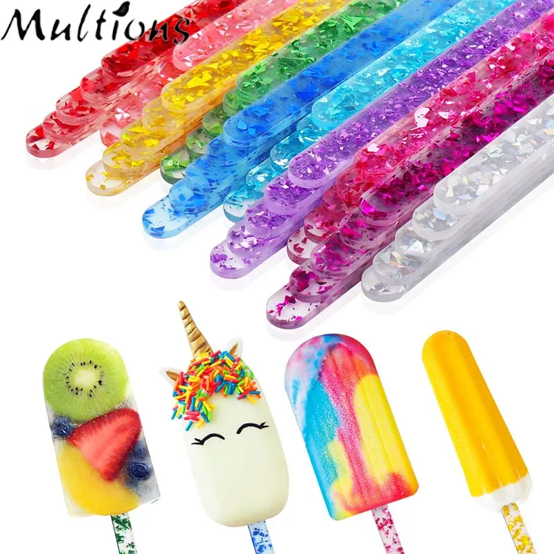 20Pcs Acrylic Ice Cream Sequined Stick Summer New Homemade Popsicle Accessories Reusable Color Mold DIY Kitchen Model Stick
