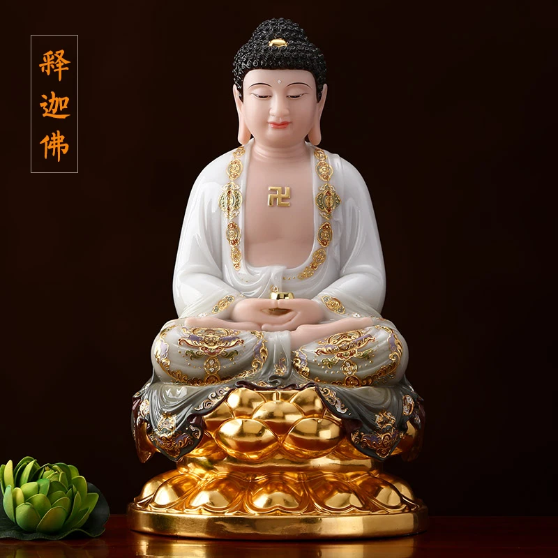 

30cm LARGE Buddhist high-grade home TOP efficacious Talisman Mascot Sakyamuni Amitabha Buddha color gilding Sculpture statue
