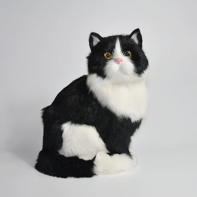 Lovely Simulation Cats Animal Doll Plush Toy Simulation Black & White Cat Home Decorations Birthday Gift for Kids