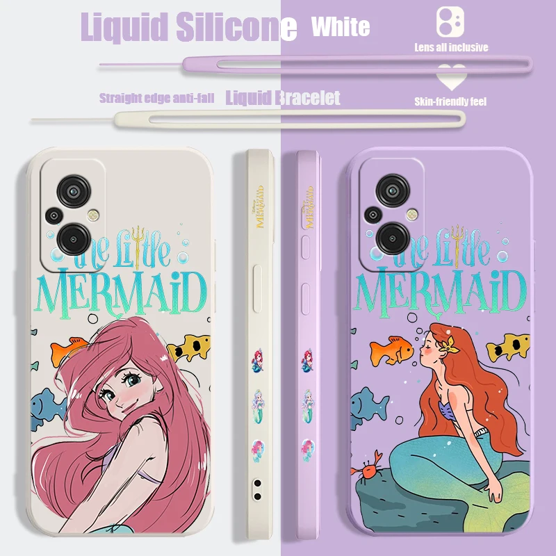 Beautiful The Little Mermaid Liquid Left Rope Phone Case For Redmi 6 7 8 9 10 11 12 13 K30 40 50 60 AT X A1 Ultra Pro Soft Cover
