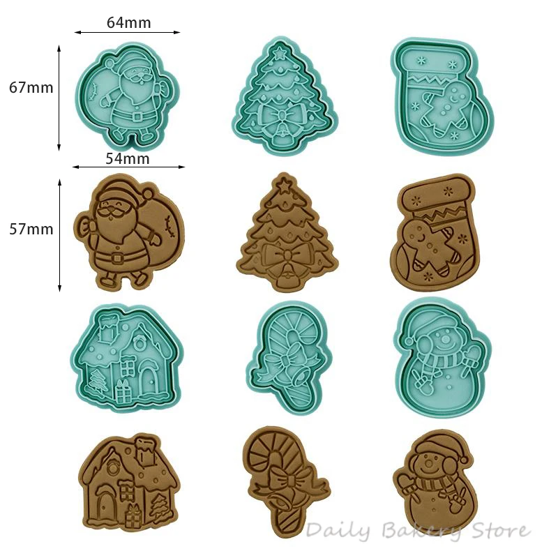 Christmas Cookie Embosser Mold Cartoon Santa Snowflake Pattern Cookie Cutter 6Pc/set, cookie cutter,cookie mould,cookie printing mold,baking mold,cookie maker press kit,baking decorating tools