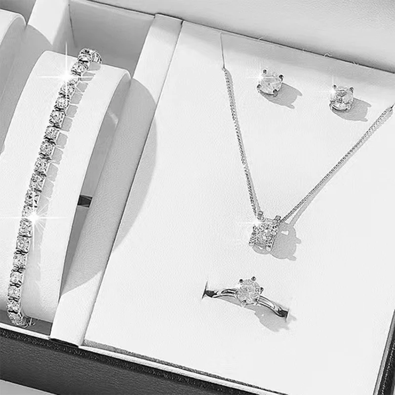 Jewelry Sets 5Pcs For Women Necklace Earrings Ring Bracelet Bridal Wedding