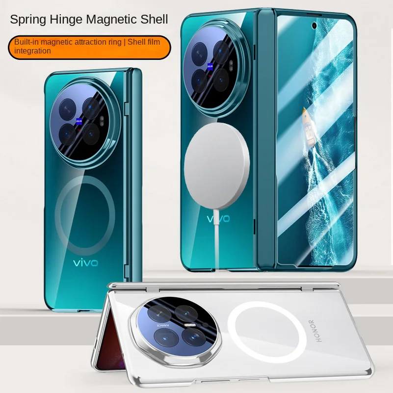 Magnetic Ring Transparent Screen Protector Case with Spring Hinged Back Cover