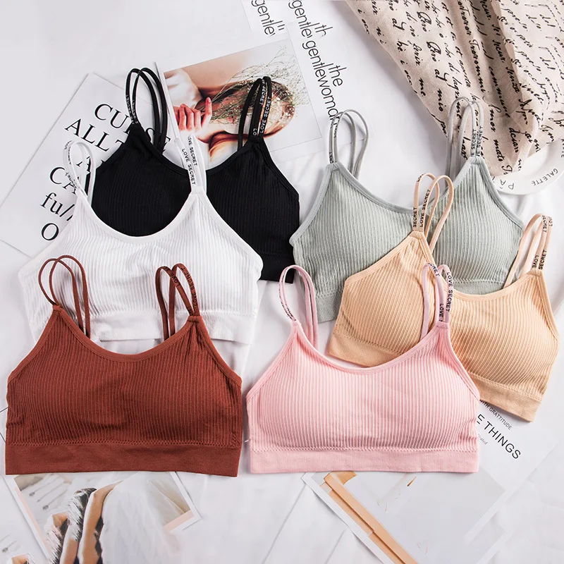 Women Lingerie Bra Student Sports Vest Breathable Seamless Sleep Underwear Hanging Letter Wrap Chest Comfortable