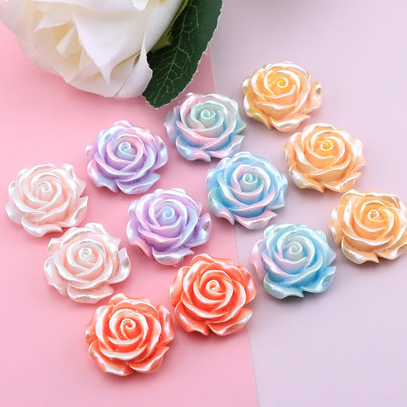

8pcs Luminous Resin Rose Flowers Flatback Cabochons Embellishment For Scrapbooking Cardmaking AB Shiny Camellia Flower Charms