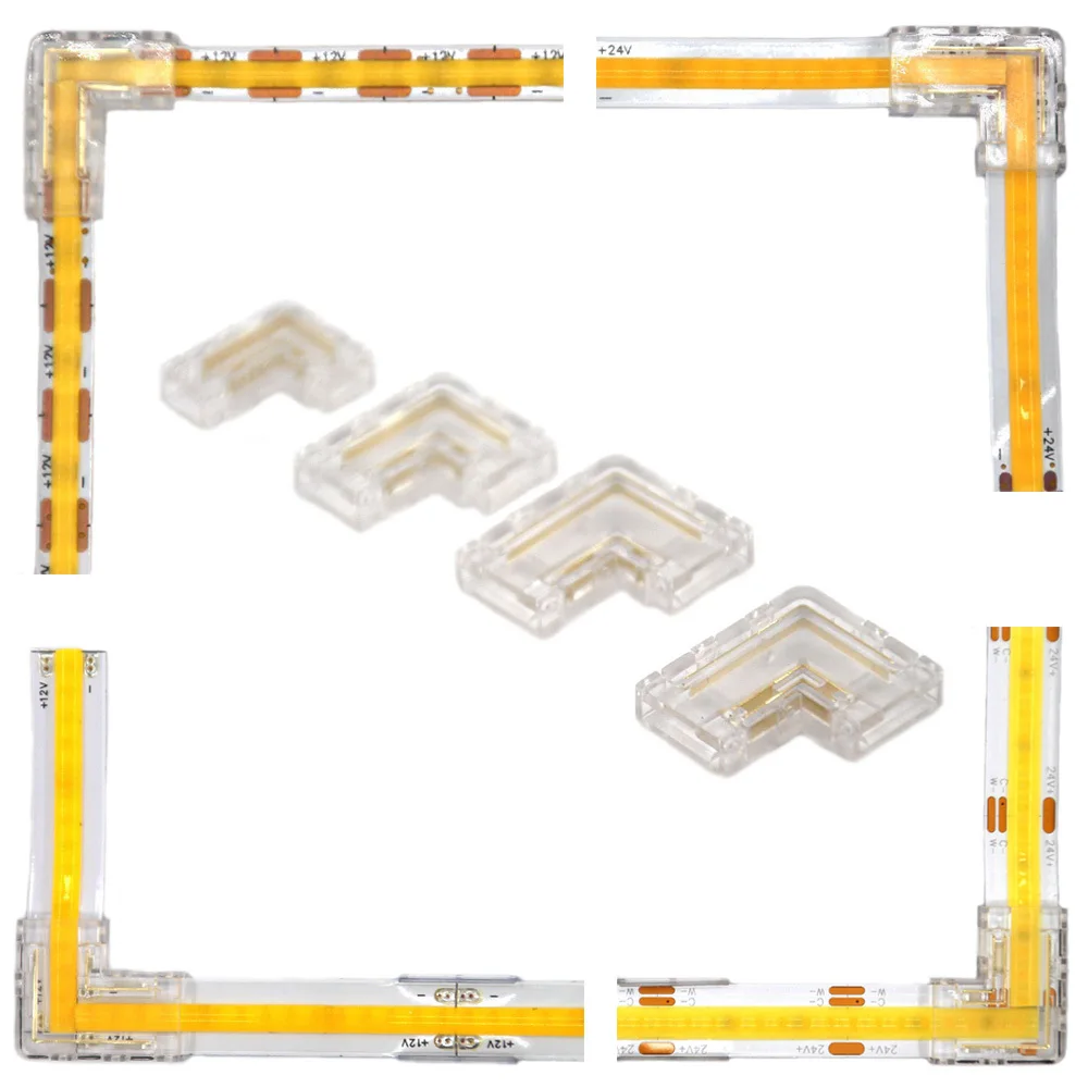 COB LED Connectors 90 Degree L Shape Corner 5/8/10mm Solderless For CCT FCOB RGB Strip Lights 2/3/4 Pin Connector Strip to Strip led strip solderless accessories 2 3 4 5pin t l x type corner connector 10mm wide suitable for ws2812b ws2811 rgb rgbw rgbww