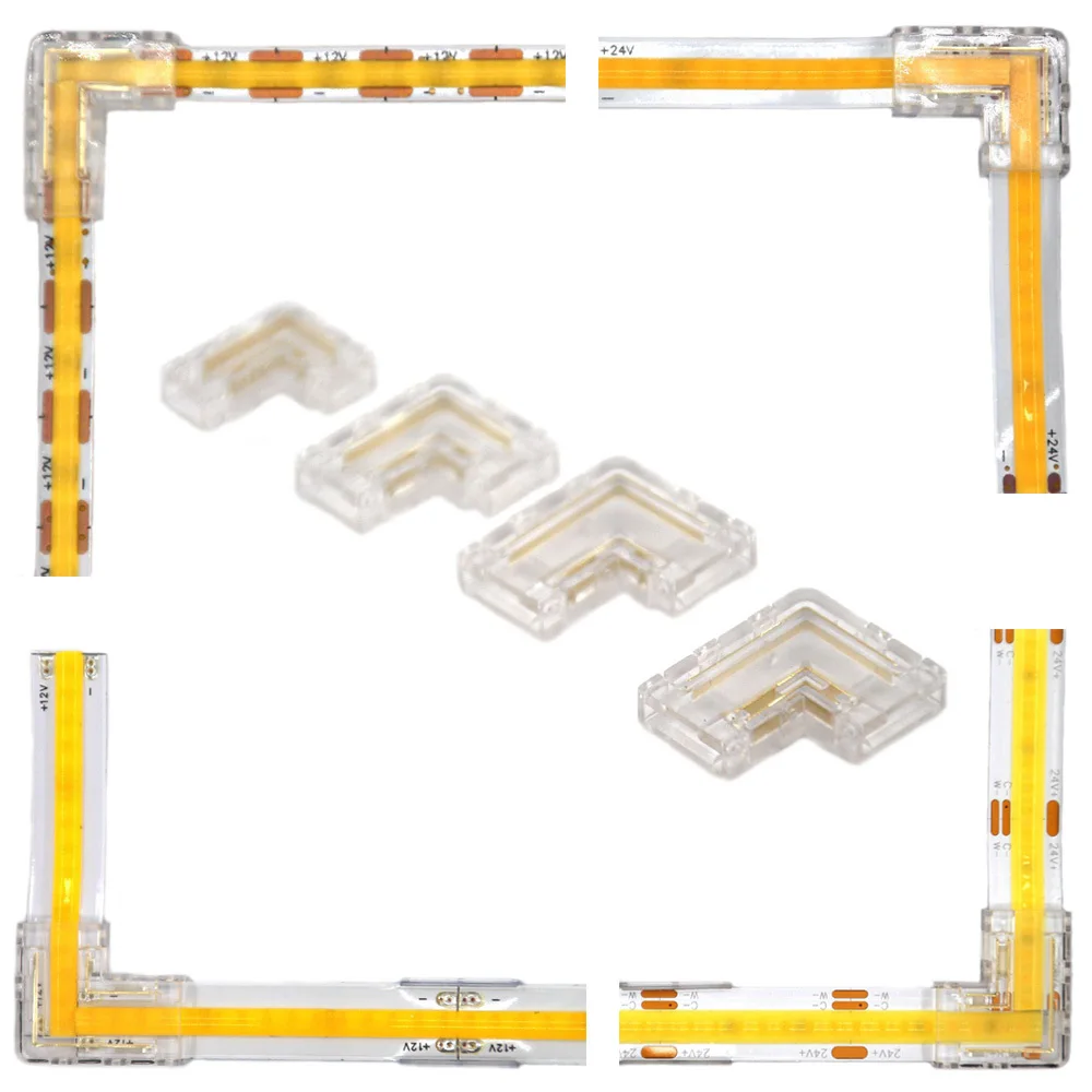 COB LED Connectors 90 Degree L Shape Corner 5/8/10mm Solderless For CCT FCOB RGB Strip Lights 2/3/4 Pin Connector Strip to Strip fcob 640 leds high density cct led light strip flexible fob cob 10mm led lights ra90 2700k to 6000k linear dimmable dc12v dc24v