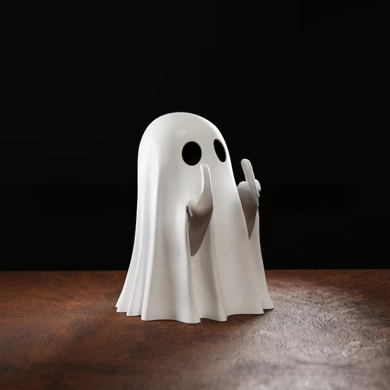 Middle Finger Cute Ghost Statue, Ghosts Small Scary Ghost Figurines, Halloween Home Decorations, Coffee Table Centerpieces Shelf