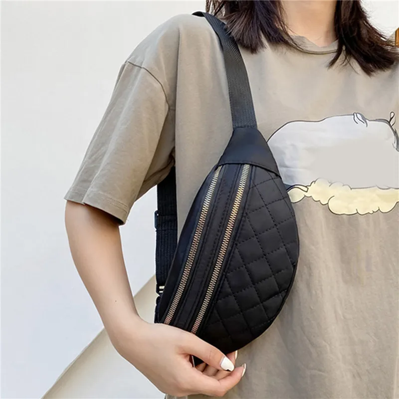 Waist Bag Chest Bag Women's Waist Bag Chest Bag PU Leather Waterproof Fanny Pack Messenger Shoulder Bags Multifunction Plaid