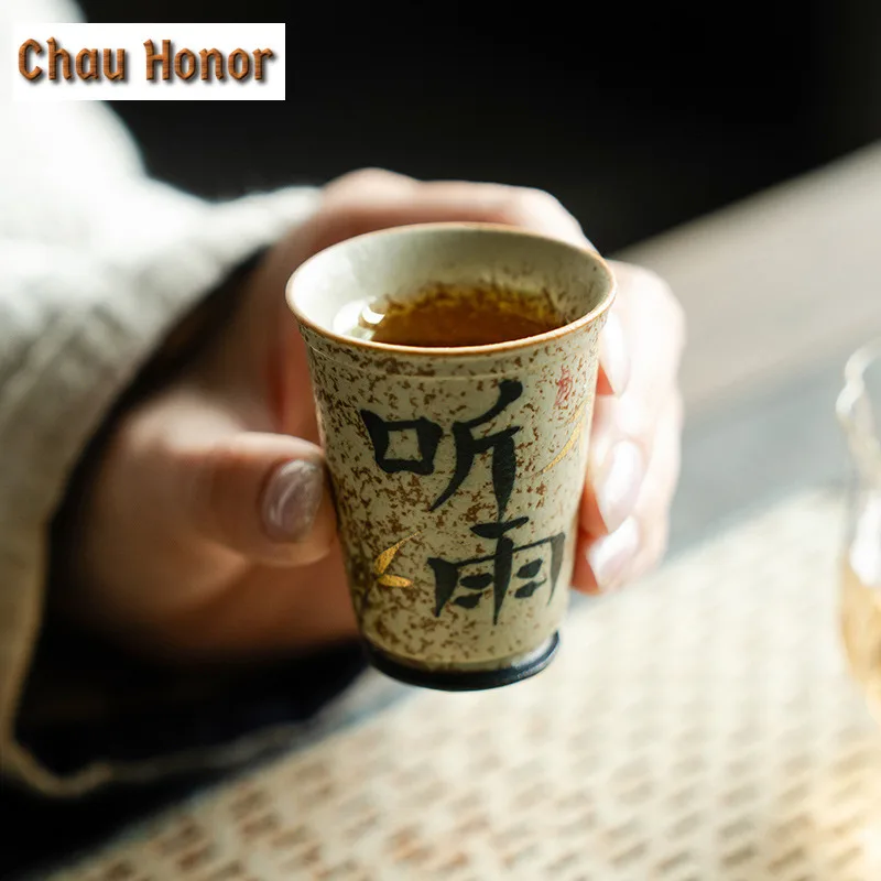 45ml Blue And White Flint Red Ceramic Tea Cup Hand Written Calligraphy Single Master's Cup Small Smelling Fragrant Mug Tea Pair