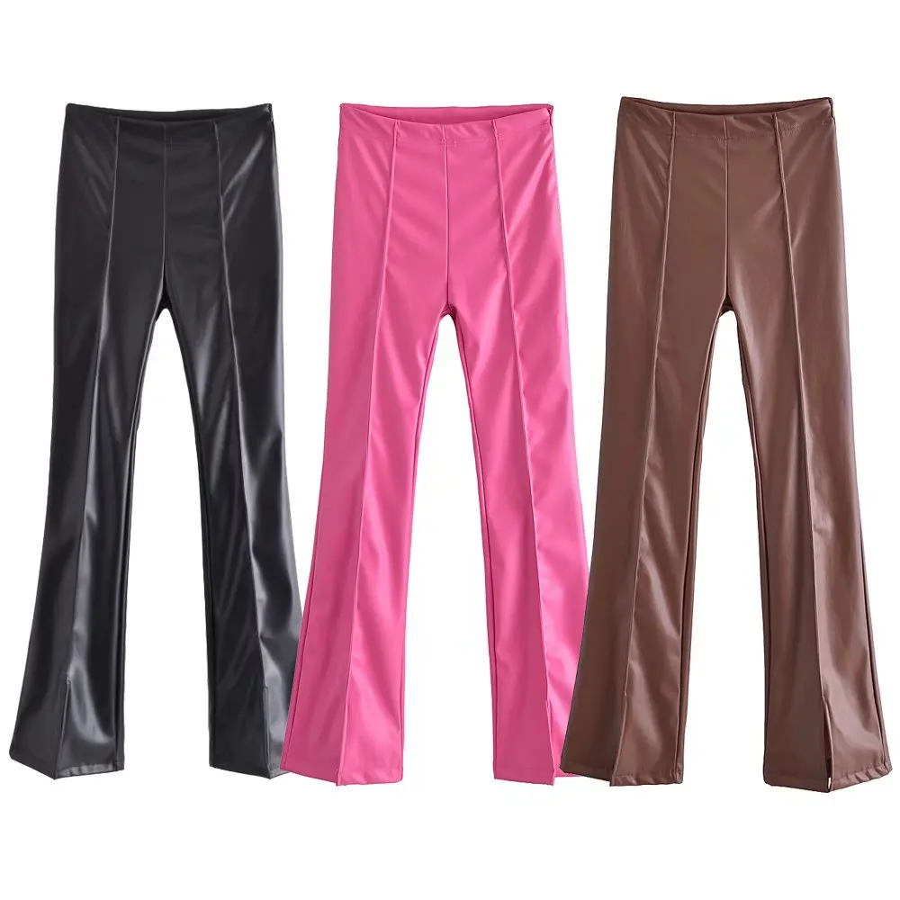 bell bottom jeans Women Fashion Faux Leather Straight Pants Vintage High Waist Zipper Fly Female Trousers Mujer Female Ladies 3 Color Pink Black pants