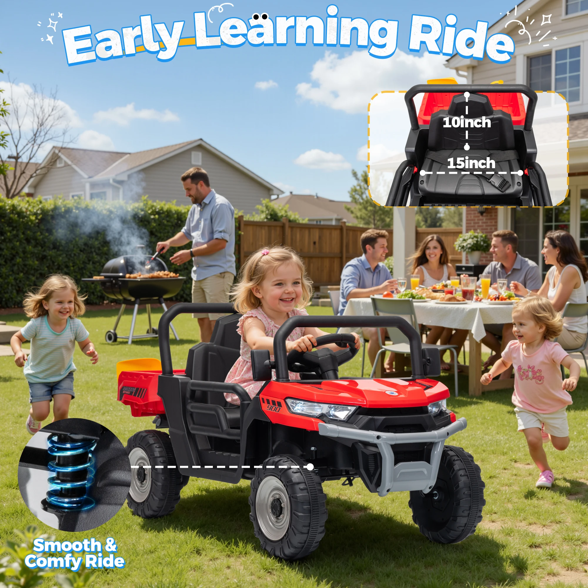 12 Volt Ride on Toys, Electric Truck for Toddler, Holiday Gift with Dump Bed, Remote Control, Music,Shovel