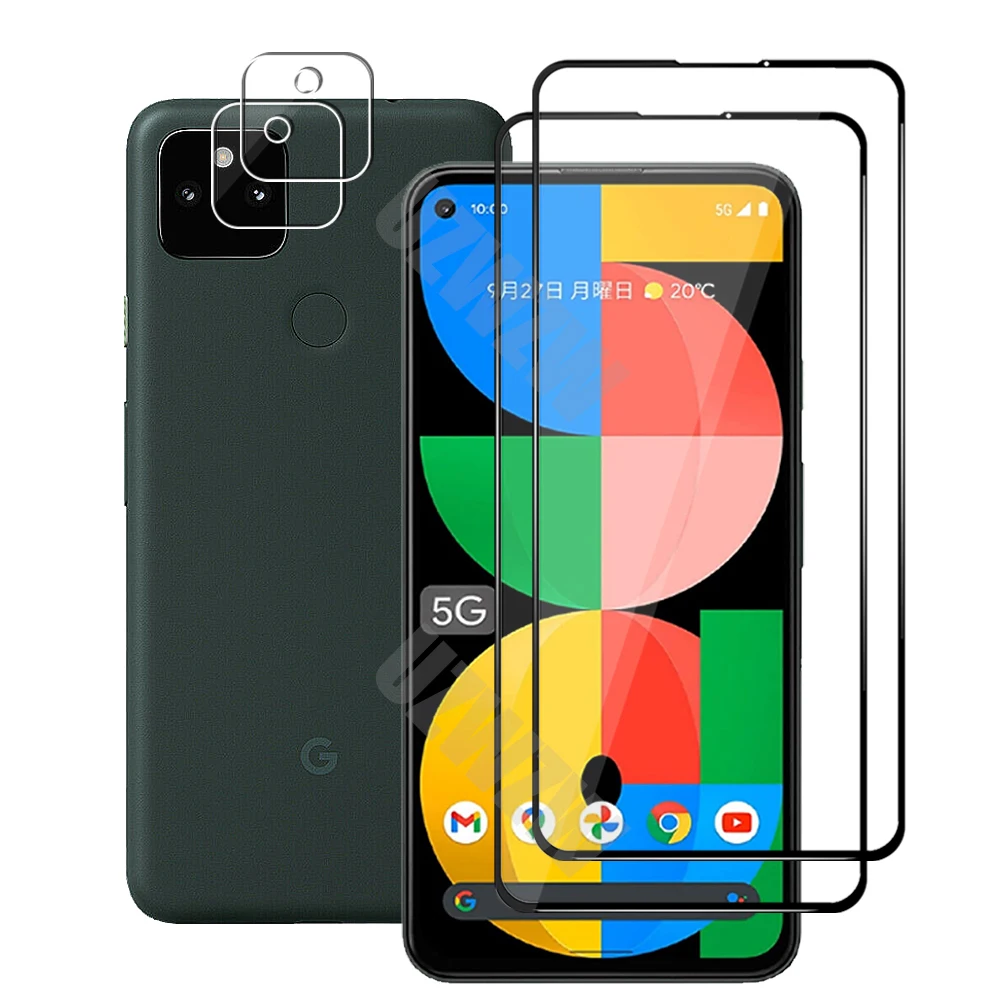 Protector de pantalla de vidrio templado 4 en 1 para Google Pixel 5A 5G