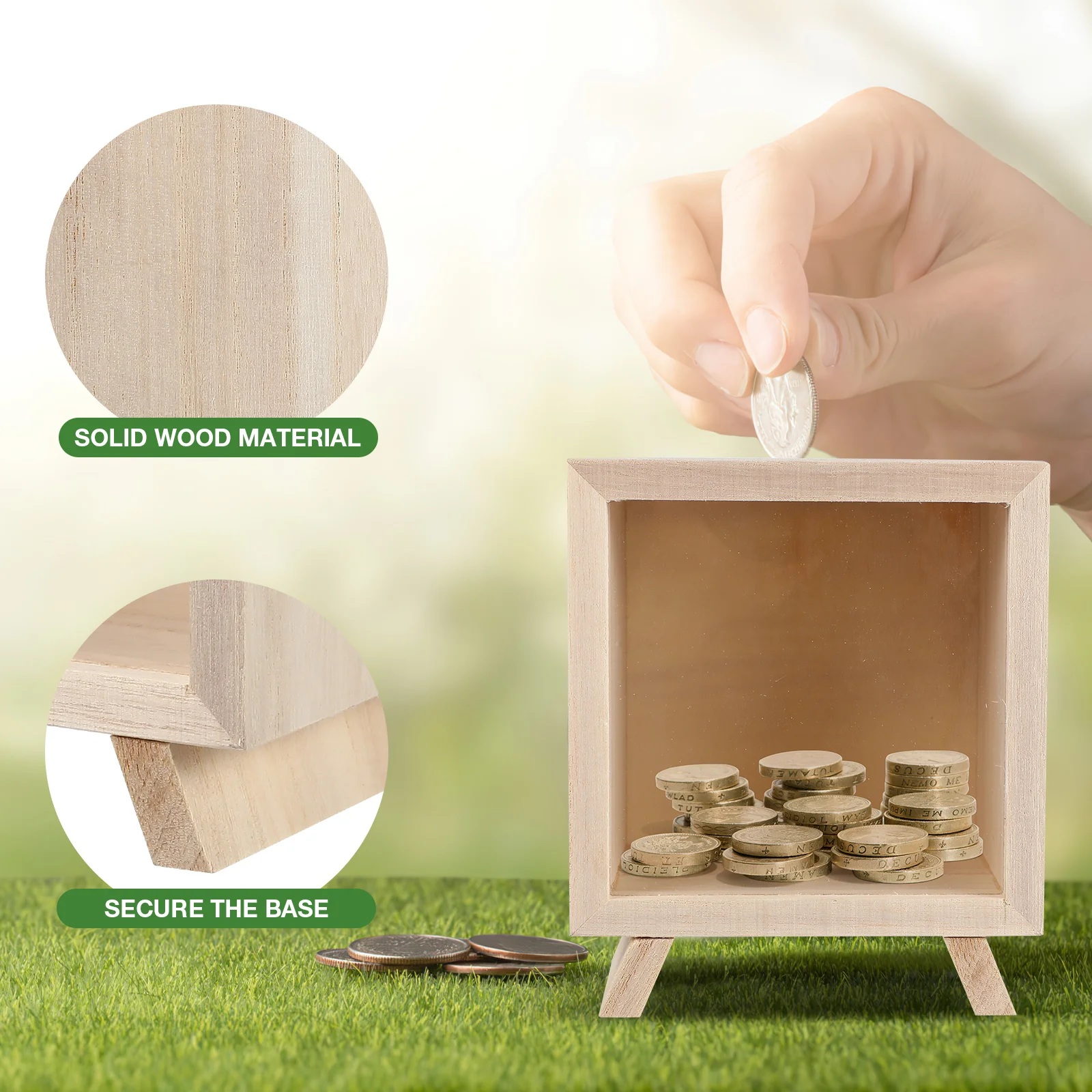 Piggy Bank Unopenable Coin Saving Pot Wooden for Adults Savings Jar Large Creative Kids 5