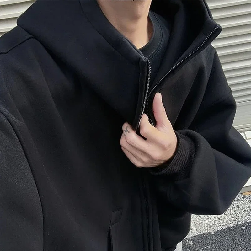 Autumn Casual Zipper Long Sleeve Turtleneck Hoodies For Men High Street Fashion Hooded Sweatshirts Y2K Vintage Jackets Customized Hoodies Men Hoodie