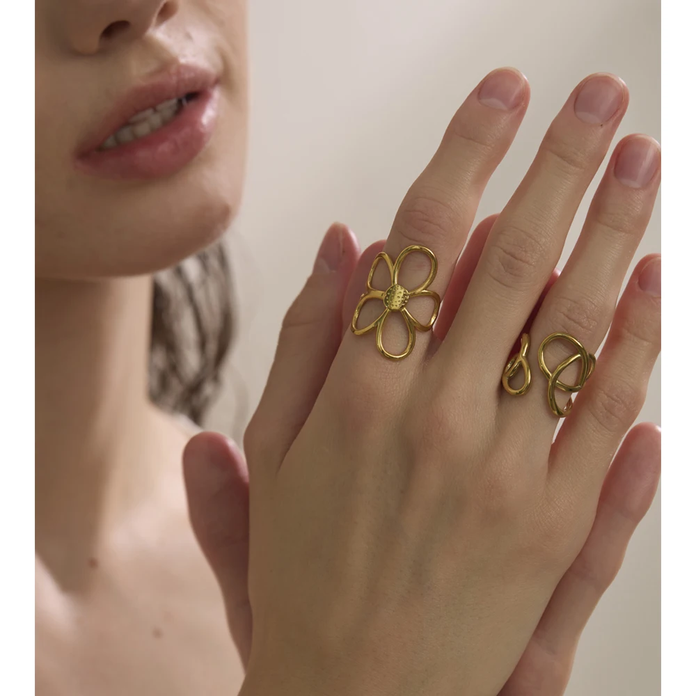 Yhpup Trendy Stainless Steel Metal Flower Jewelry Accessories