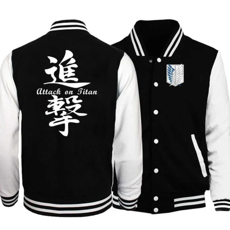 

2023 Anime Fashion Baseball Jacket for Men Printed Attack on Titan Women Fleece Raglan Warm Coat Outwear Cosplay Clothing Tops