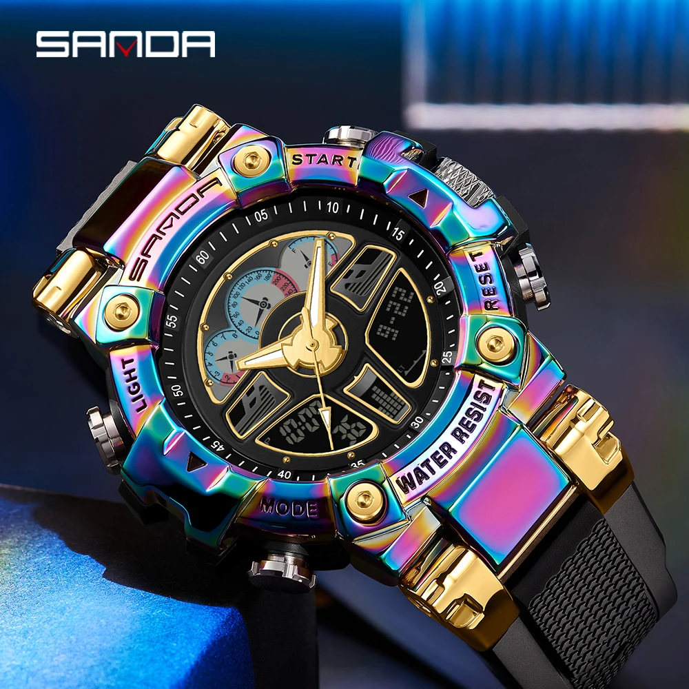 SANDA Top Brand Men's Sports Watches Military Hyun-chae Case Waterproof Multifunction Wristwatch Quartz Watch for Men Clock 3156