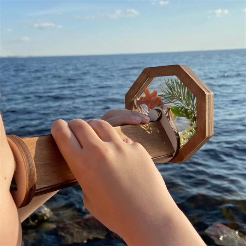 3D Wooden DIY Kids Kaleidoscope Magic Rotating Glass Outdoor Toys for Nature Lovers Gifts for Children's Interest Cultivation