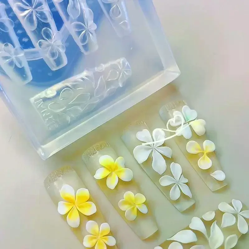 3D Transparent Silicone Flower Nail Art Mold - Hibiscus Five-Petal Blossom Carving Template for Acrylic Nail DIY Decoration Tool
