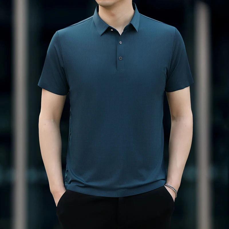 

Polyester Fashion Casual Mens Polo Shirt Short Sleeved All Match Summer Quality Cool Feeling Smooth Breathable Camisas De Hombre