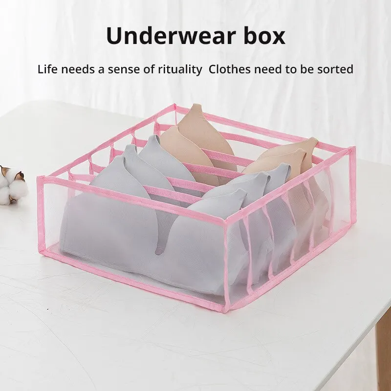 Underwear Storage Box Womens Socks Bra Underwear Thickened Grid Packing Box Mesh Grid