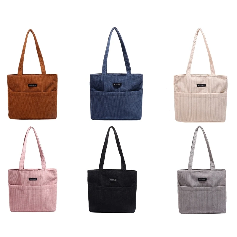 

Corduroy Shoulder Bag Shopper Bag Shopping Tote Large Capacity Handbag Solid Color Trendy Bags School Bag for Girl Women