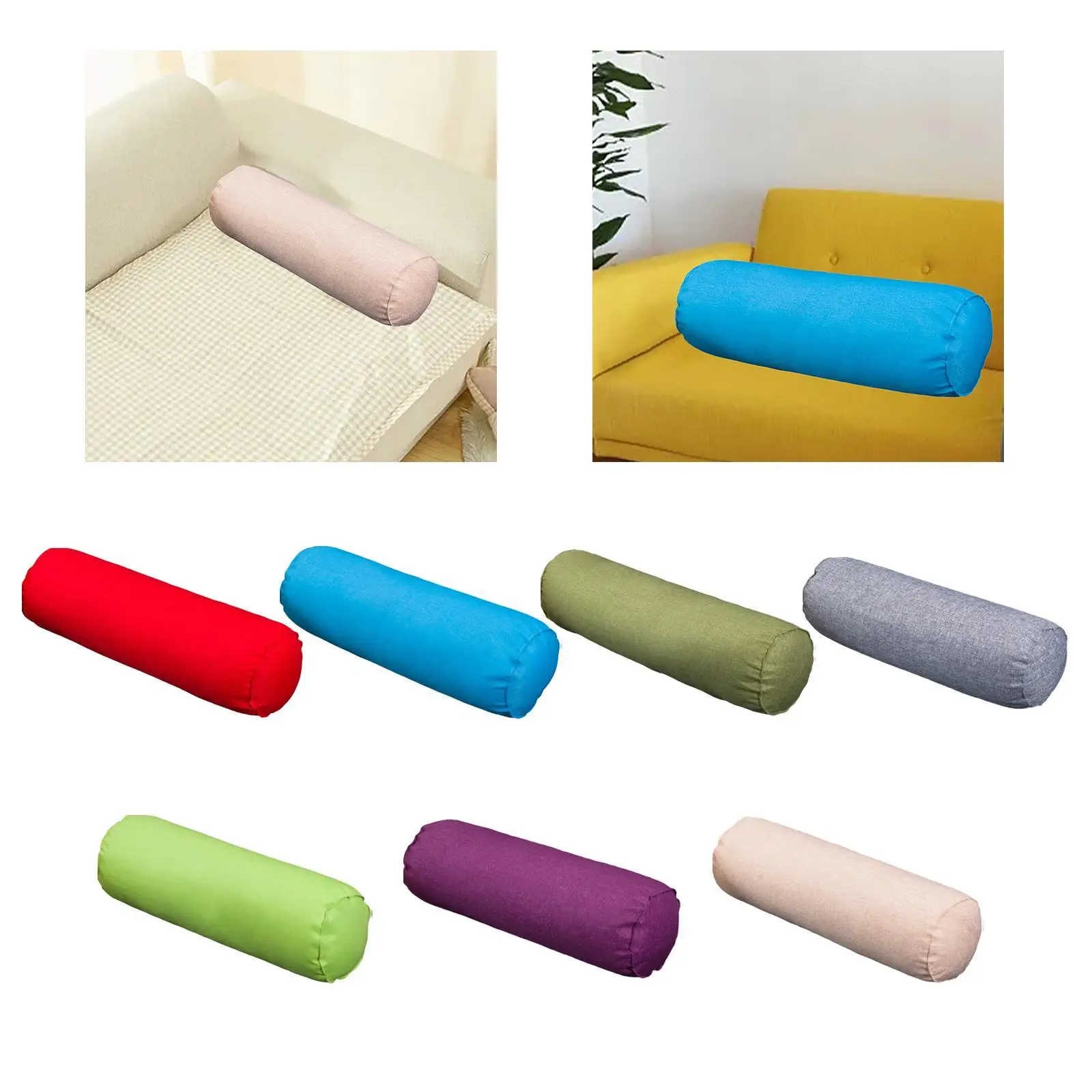Round Pillow Bolster Cushion Throw Pillow Roll Neck Pillow for Home Fitness Yoga 3