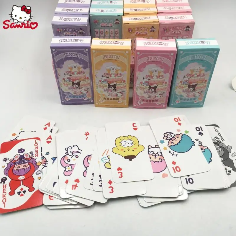 

Kawaii Sanrio Hello Kitty Kuromi My Melody Cinnamoroll Pochacco Poker Party Toys Playing Cards Cartoon Anime Gift for Girls