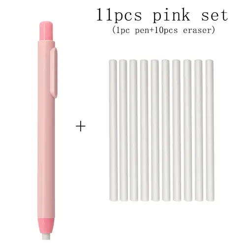 11Pcs/Set New Creative Pen Shape Press Type Pencil Eraser with Replaceable Core Sketching Painting Writing Erase Supplies - Image 8