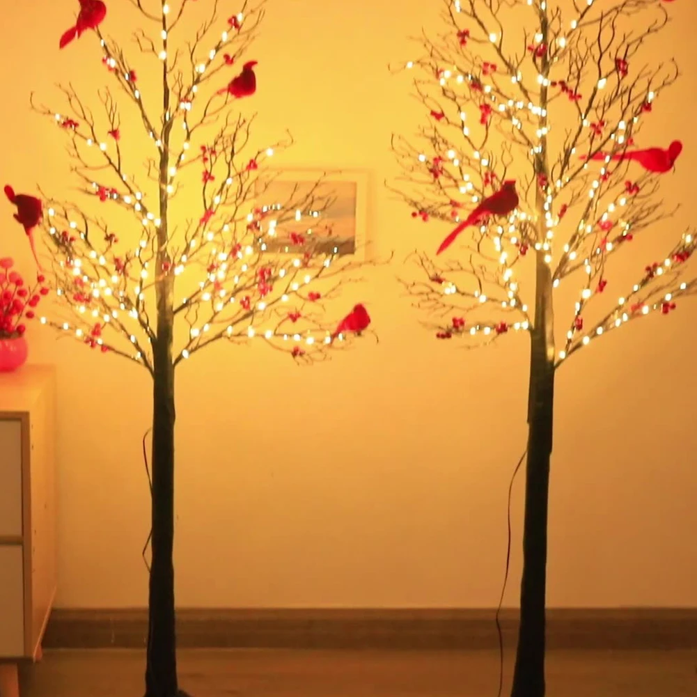Mini Tree Light Lighted Tree with Red Bird & Berries Tree Table Decoration Light Battery Operated LED Fairy Light for Home Decor