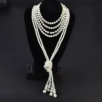 Collier de perles des années 1920, fausses perles, accessoires Gatsby, bijoux de Costume Vintage, crème, pour femmes 2