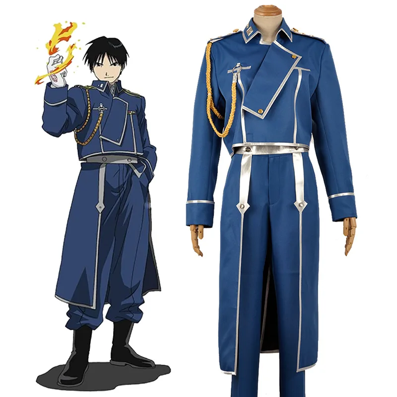 Disfraz de Anime Fullmetal Alchemist, Roy Mustang, uniforme militar, traje de abrigo, pantalones y delantal
