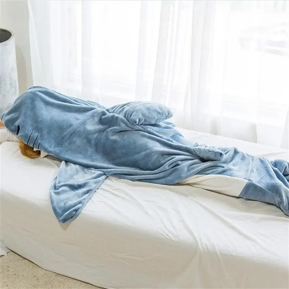 Wearable Blanket 1pc Shark Blanket For Adult Winter Warm Hooded Playsuit Onesie Funny Sleeping Bag For Slumber Party