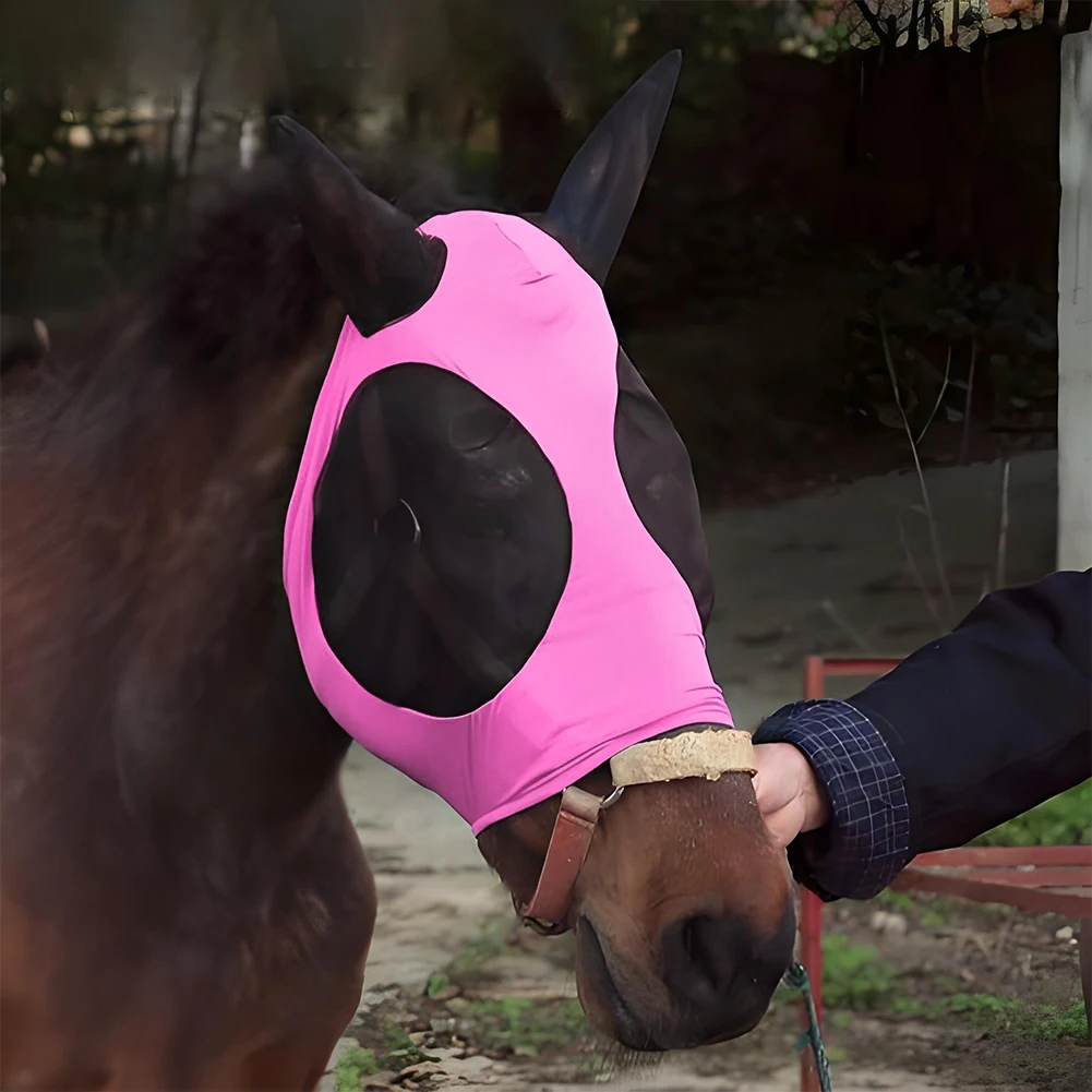 Anti Fly Stretchy Knitted Mesh Mask Breathable Anti Mosquito Mask Anti-Worms Horse Flying Mask Horse Riding Equestrian Equipment 3