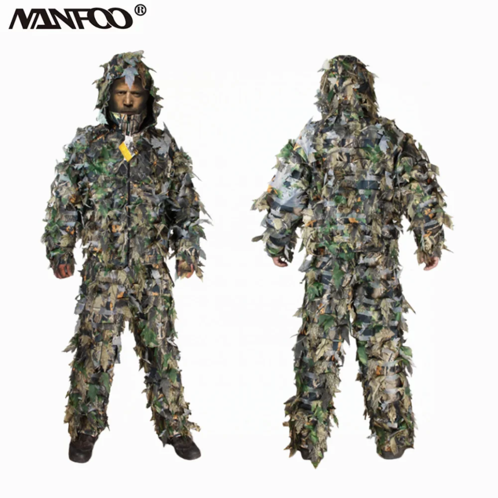 Combinaison Ghillie camouflage 3D feuilles - Tenue bionique respirante pour pêche et chasse