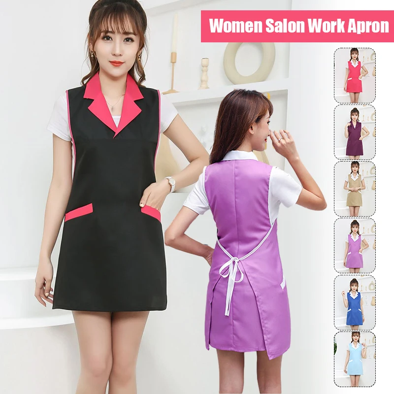 Women Salon Apron SPA Barber Shop Work Clothes Dress Hairdresser Beauty Salon Apron Manicure Shop Uniform Sleeveless Aprons