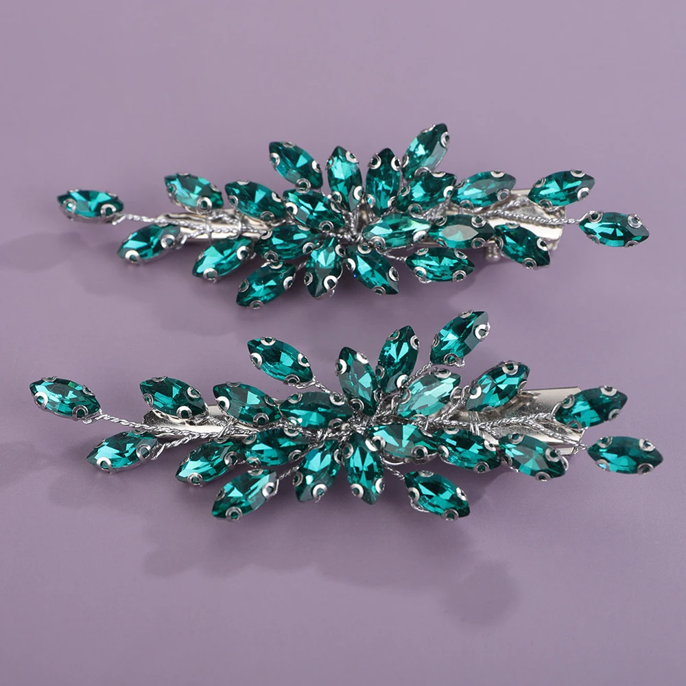 2PCS Rhinestone Hair Clip for Wedding Bridal Headpiece Silver Black Bride Hair Accessories Green Red Tiara Blue Purple Ornaments hair accessories bridal hair accessories