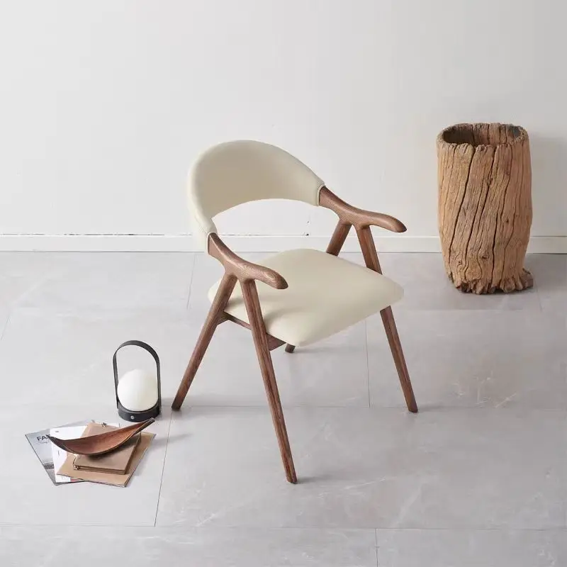 Nordic Solid Wood Dining Chair Modern Luxury Minimalist Conference Negotiation Ash Natural Wood Casual Armrest Backrest Chair