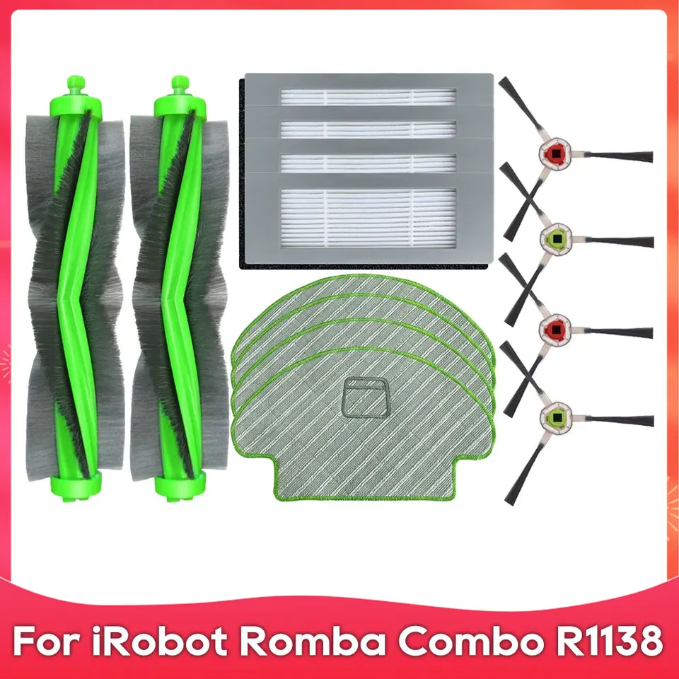 Brosse Principale, Brosse Latérale, Filtre HEPA, Chiffon de Nettoyage -  Compatible avec l'aspirateur iRobot Roomba Combo R113840 R1138 - Pièces