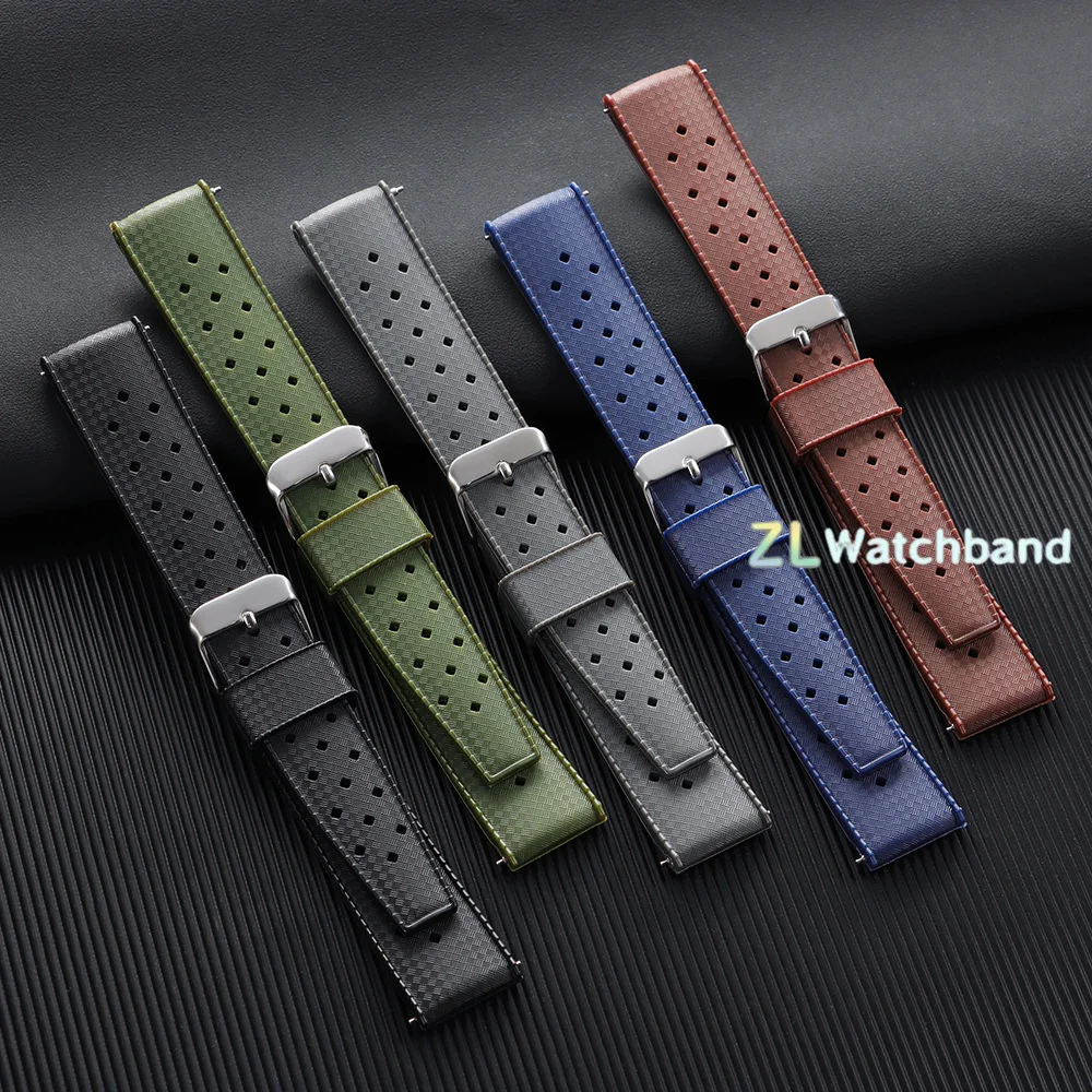 Waterproof Breathable Soft Tropical Silicone Sport Watch Band with Quick Release Mechanism