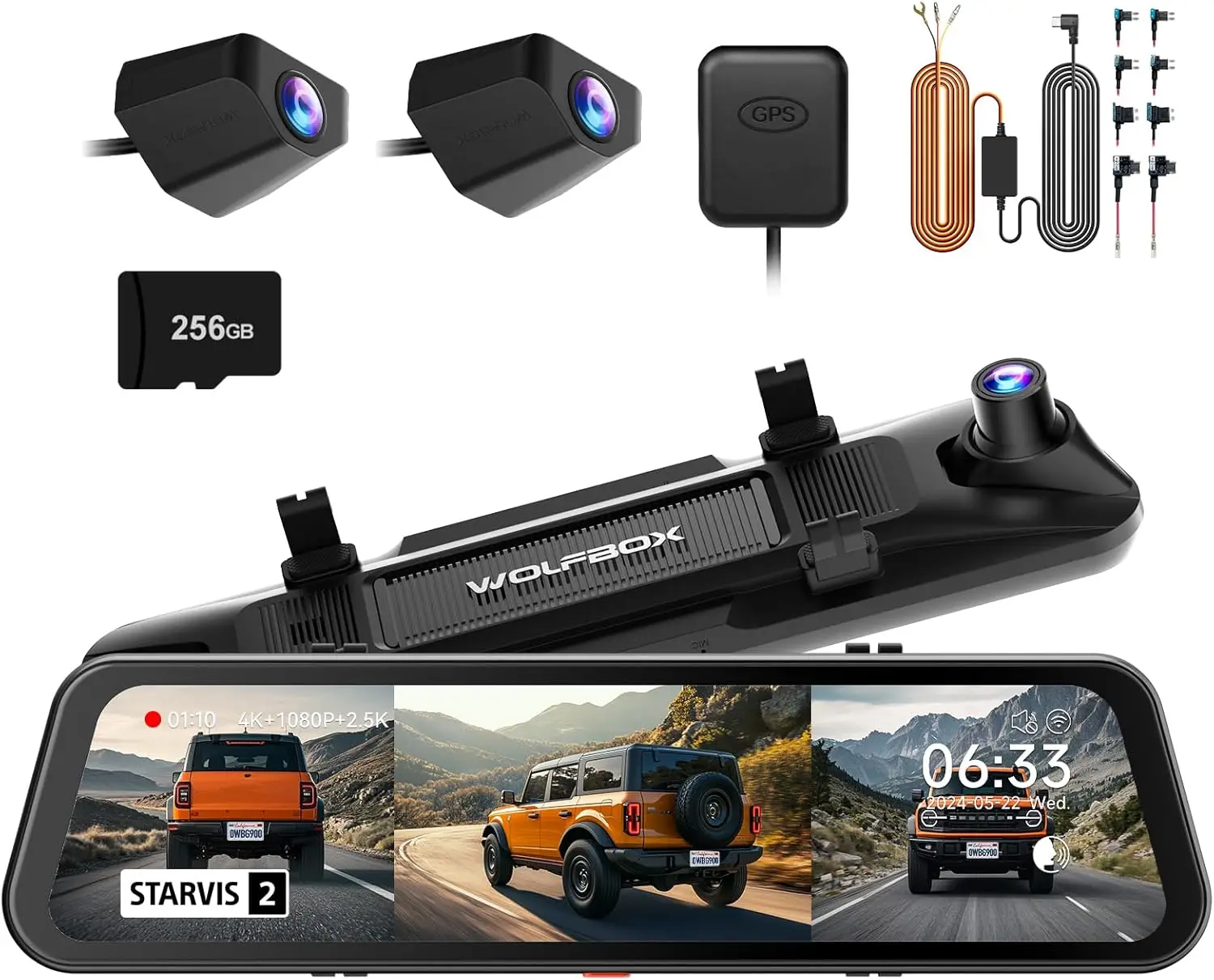 WOLFBOX G900 Tripro バンパー版 3チャンネル 4K バックミラー型